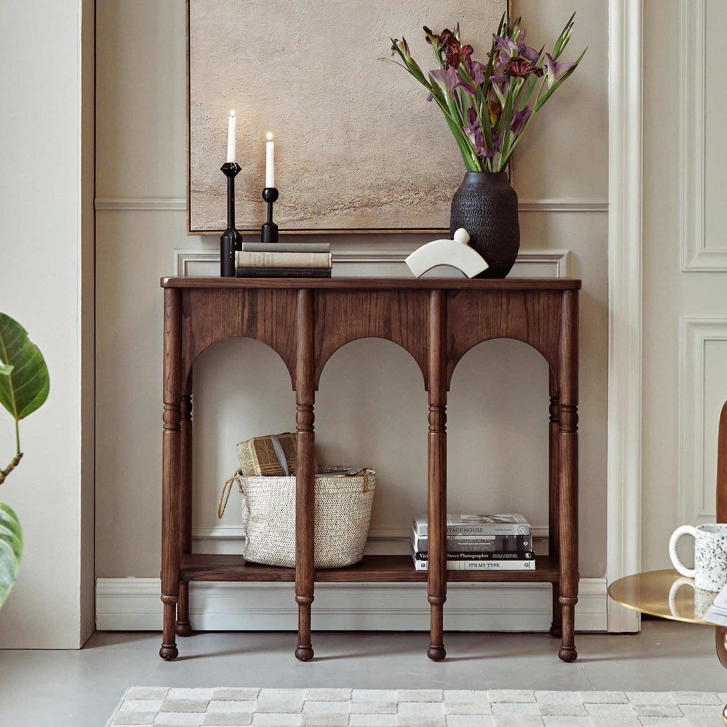 Semo Vintage Arch Console Table, Mid-Century Entryway Table with Shelf