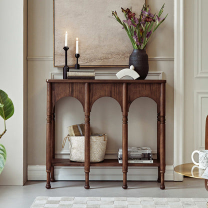 Semo Vintage Arch Console Table, Mid-Century Entryway Table with Shelf