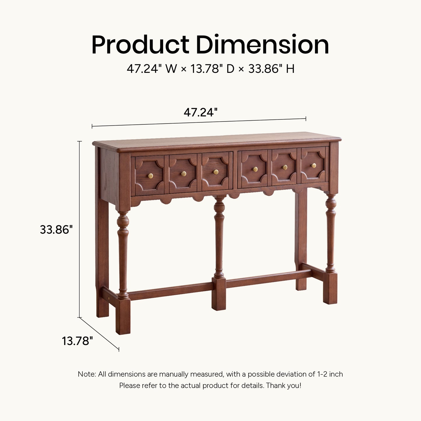 Aurelia Vintage Console Table with Drawers, French Mid-Century Entryway Table