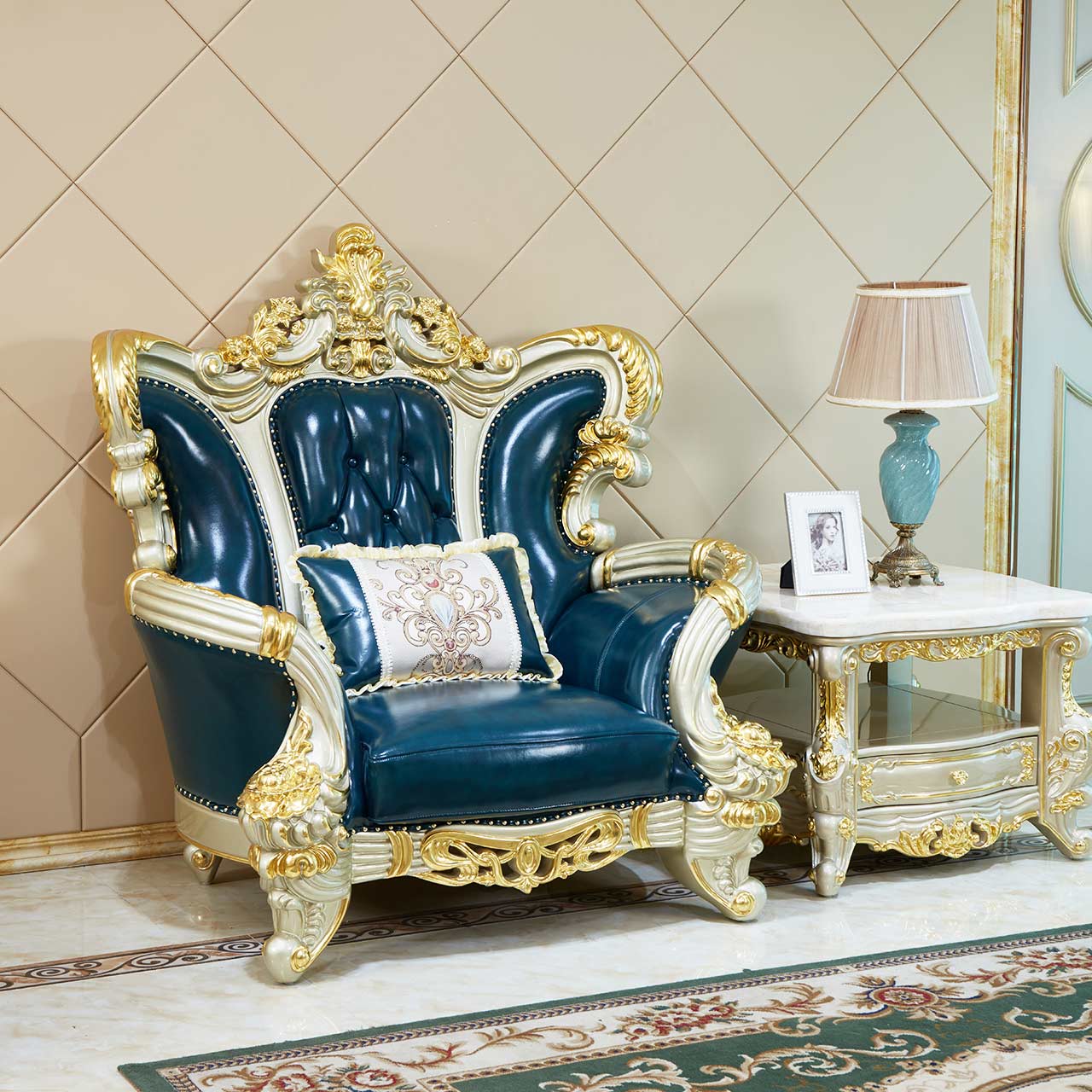 Imperial Sapphire Luxury Sofa Set – European Baroque Tufted Living Room Collection