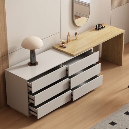 Modern Swivel Desk 98.5" with Extendable Tabletop & 6-Drawer Storage