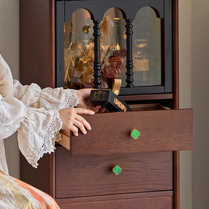 Gael Vintage Tall Storage Cabinet with Glass Display and Drawers