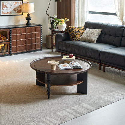 Semo Vintage Round Coffee Table, Mid-Century Walnut Living Room Center Table