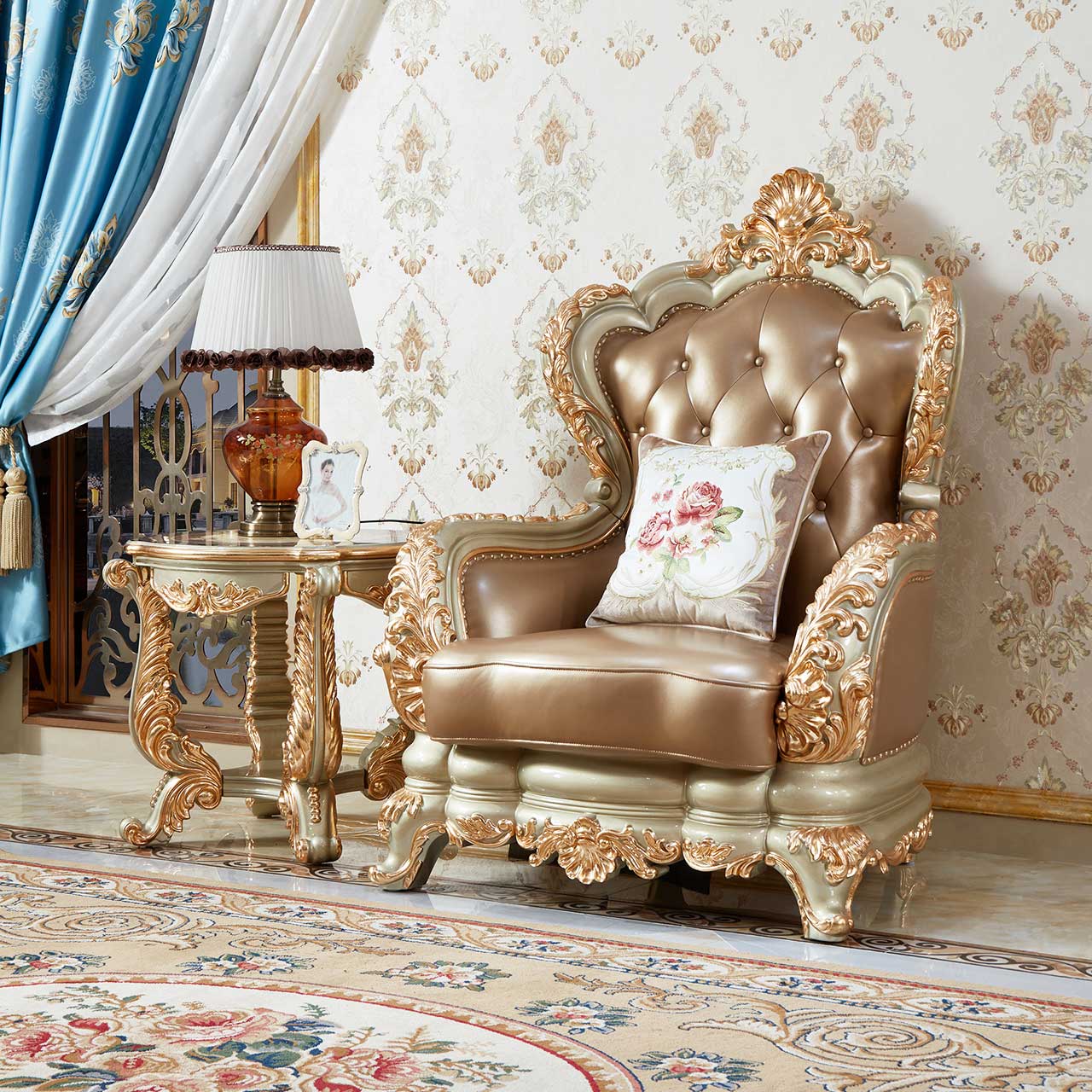 Versailles Imperial Luxury Tufted Leather Sofa Set | Hand-Carved European Classic Sofa Collection