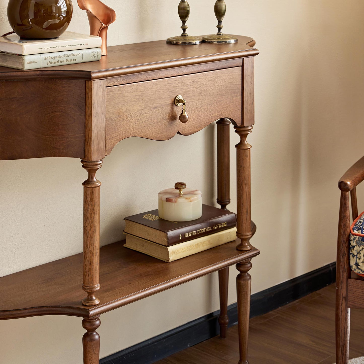 Gael Vintage Entryway Console Table with Drawer & Shelf, Black Mid-Century Hallway Table
