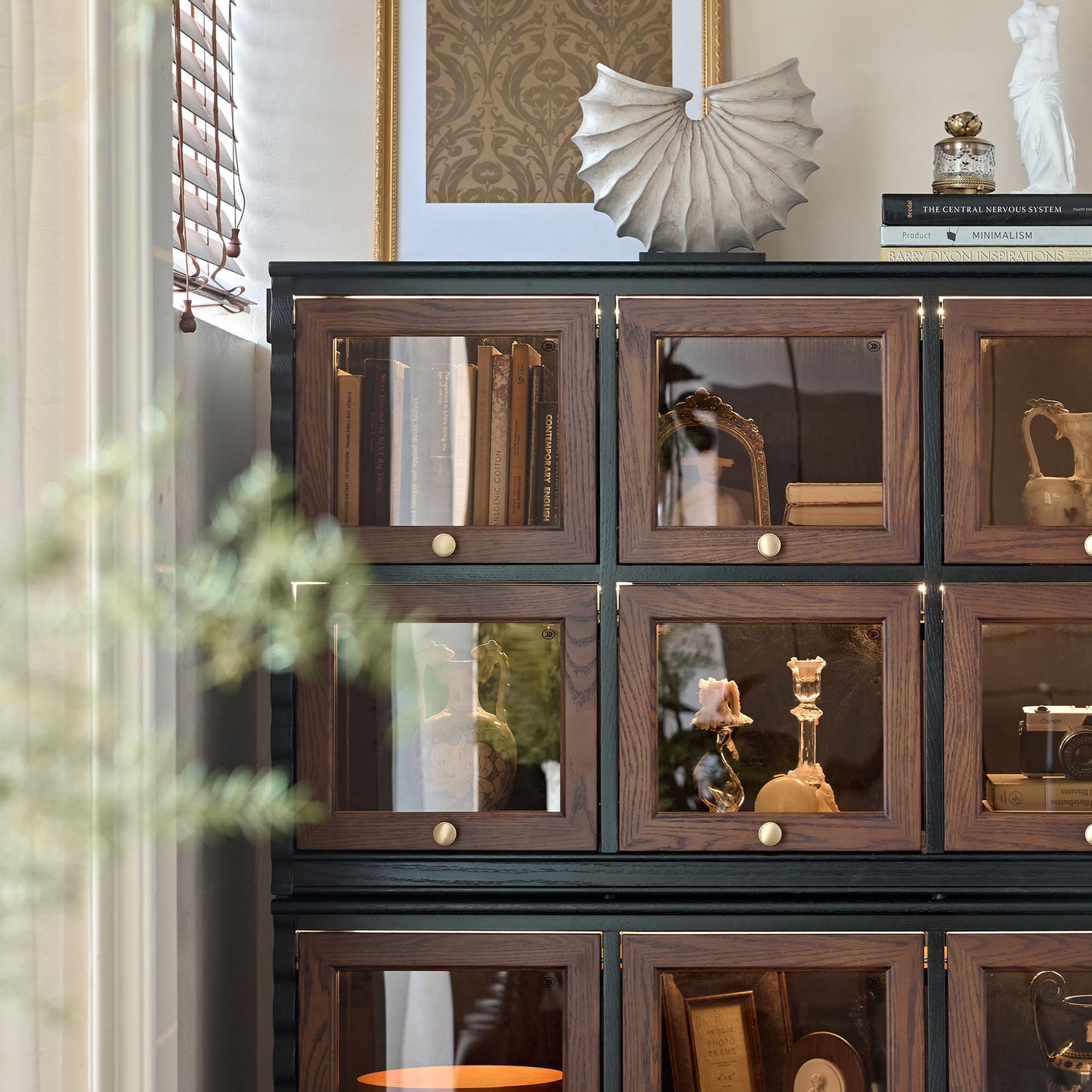 Gael Vintage Flip Door Storage Cabinet, Mid-Century Walnut Display Cabinet