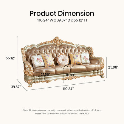 Versailles Imperial Luxury Tufted Leather Sofa Set | Hand-Carved European Classic Sofa Collection