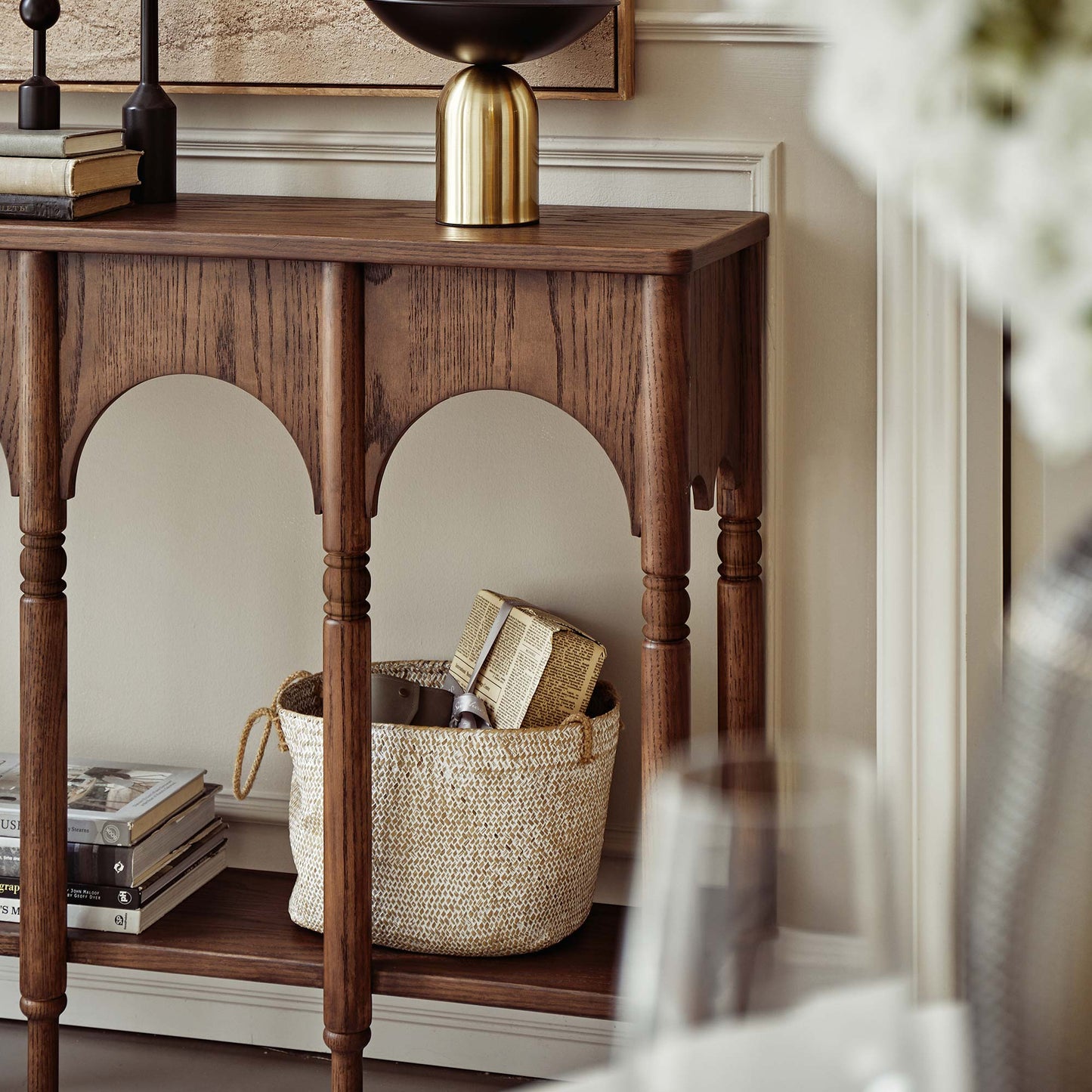 Semo Vintage Arch Console Table, Mid-Century Entryway Table with Shelf