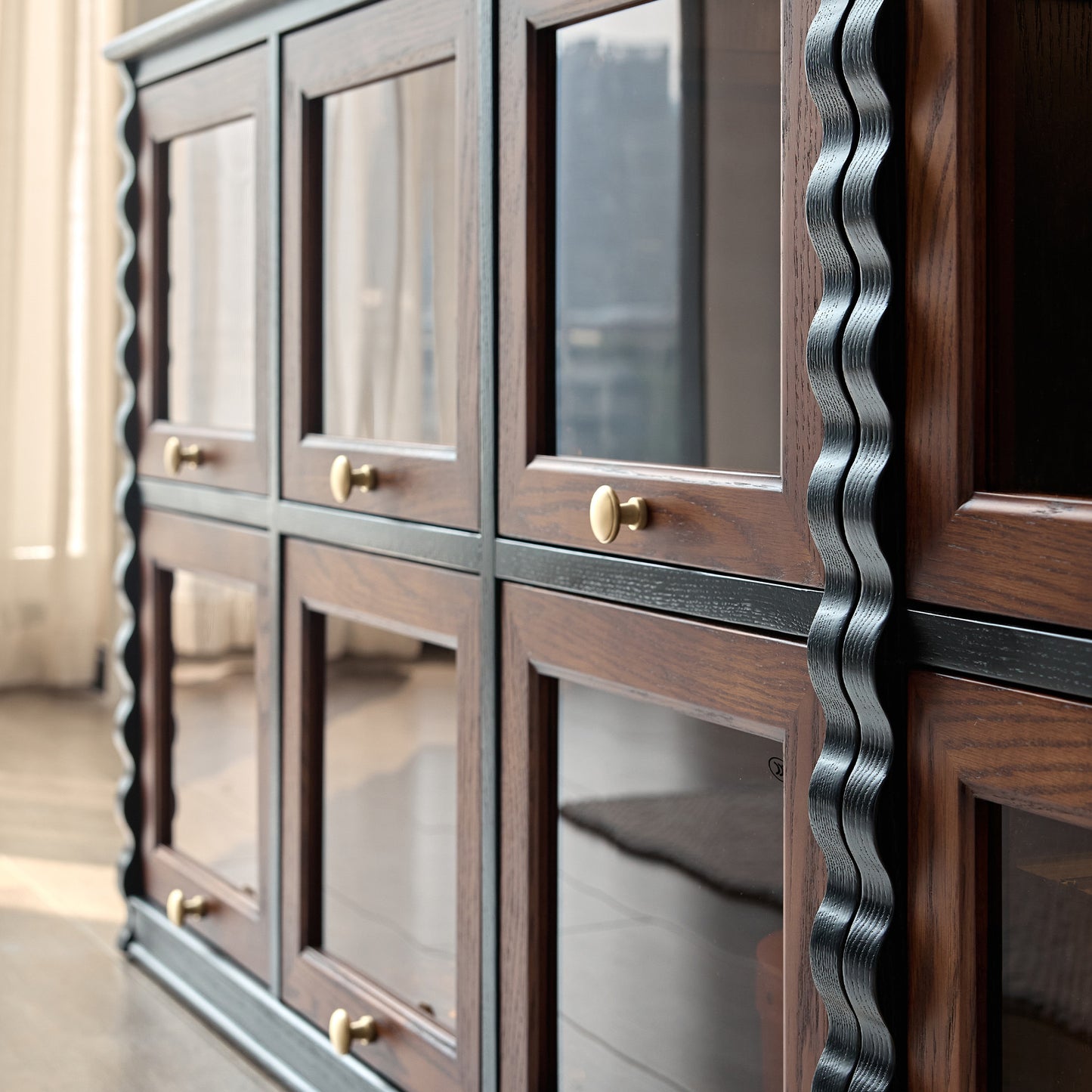 Gael Vintage Flip Door Storage Cabinet, Mid-Century Walnut Display Cabinet