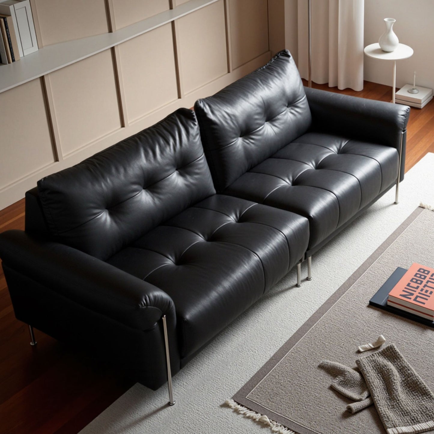 Wing-Style Genuine Leather Sofa (Available in Multiple Sizes)