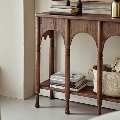 Semo Vintage Arch Console Table, Mid-Century Entryway Table with Shelf
