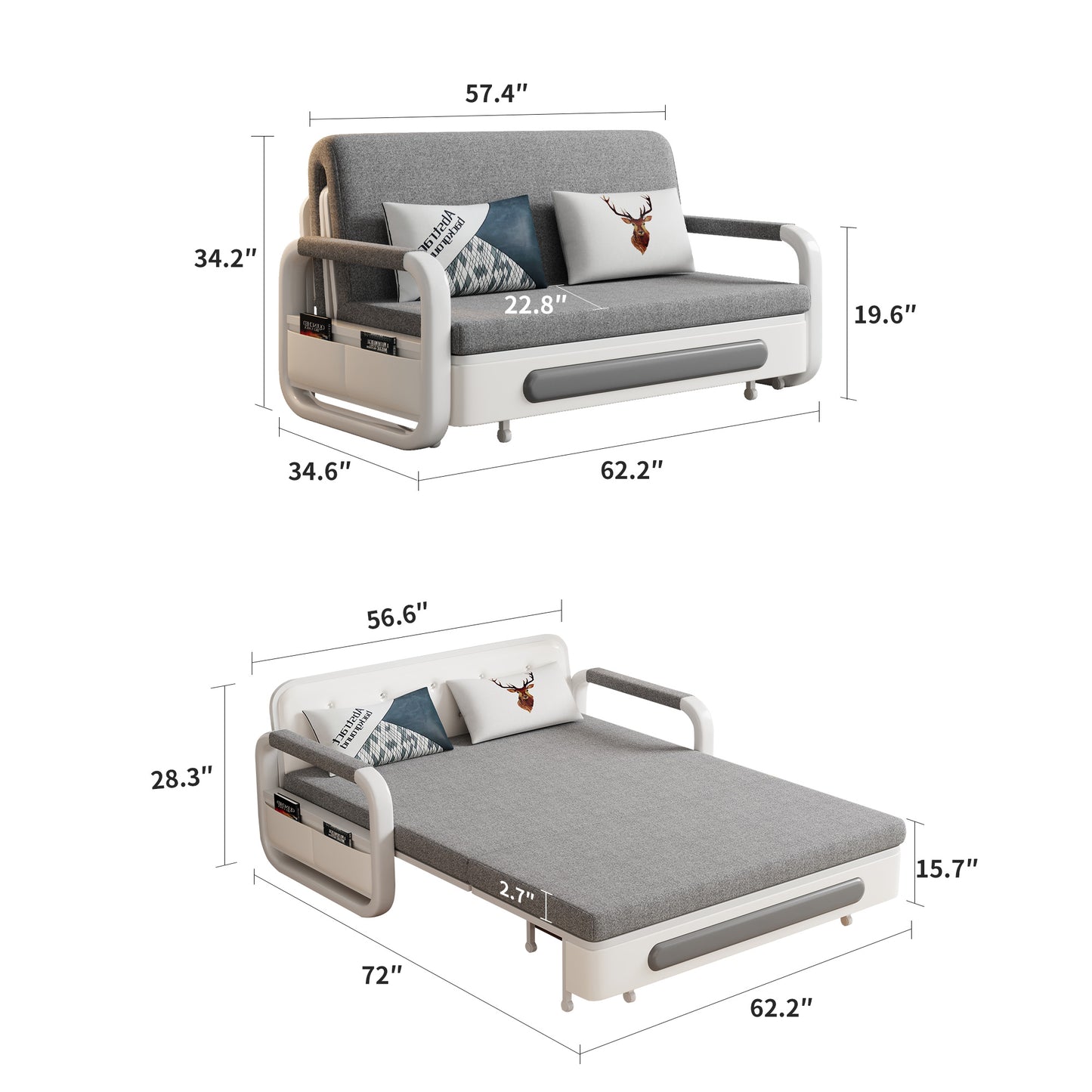 Sofa SFC00 Modern Fold-Out Sofa Bed Durable Fabrics 57.4"