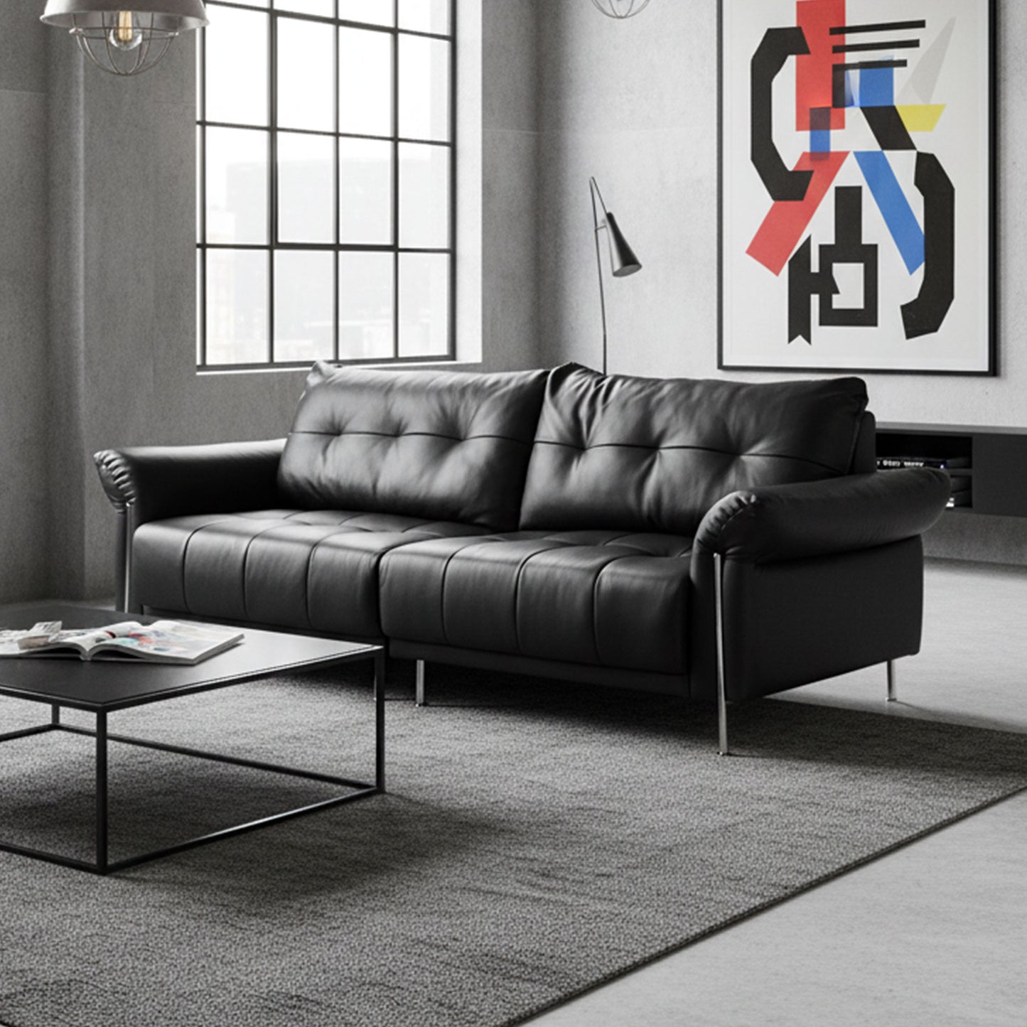 Wing-Style Genuine Leather Sofa (Available in Multiple Sizes)