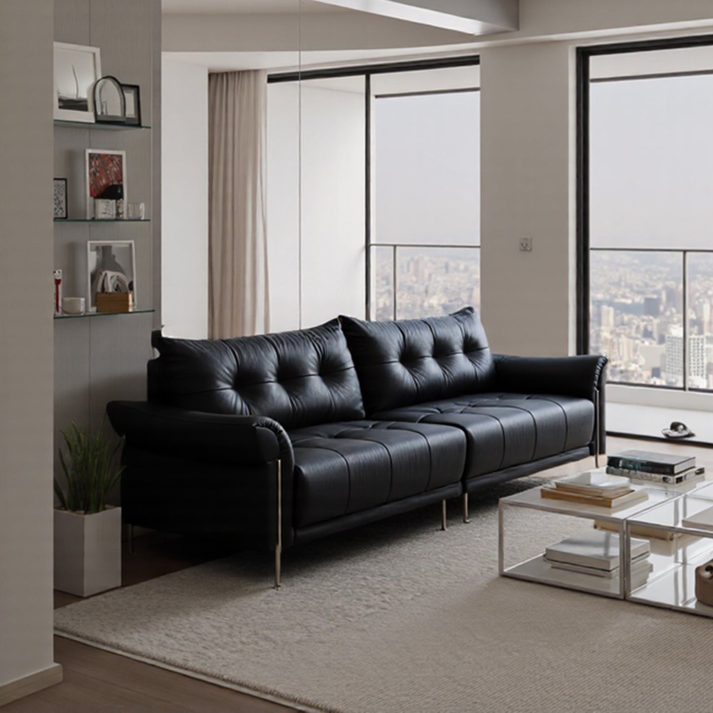 Wing-Style Genuine Leather Sofa (Available in Multiple Sizes)