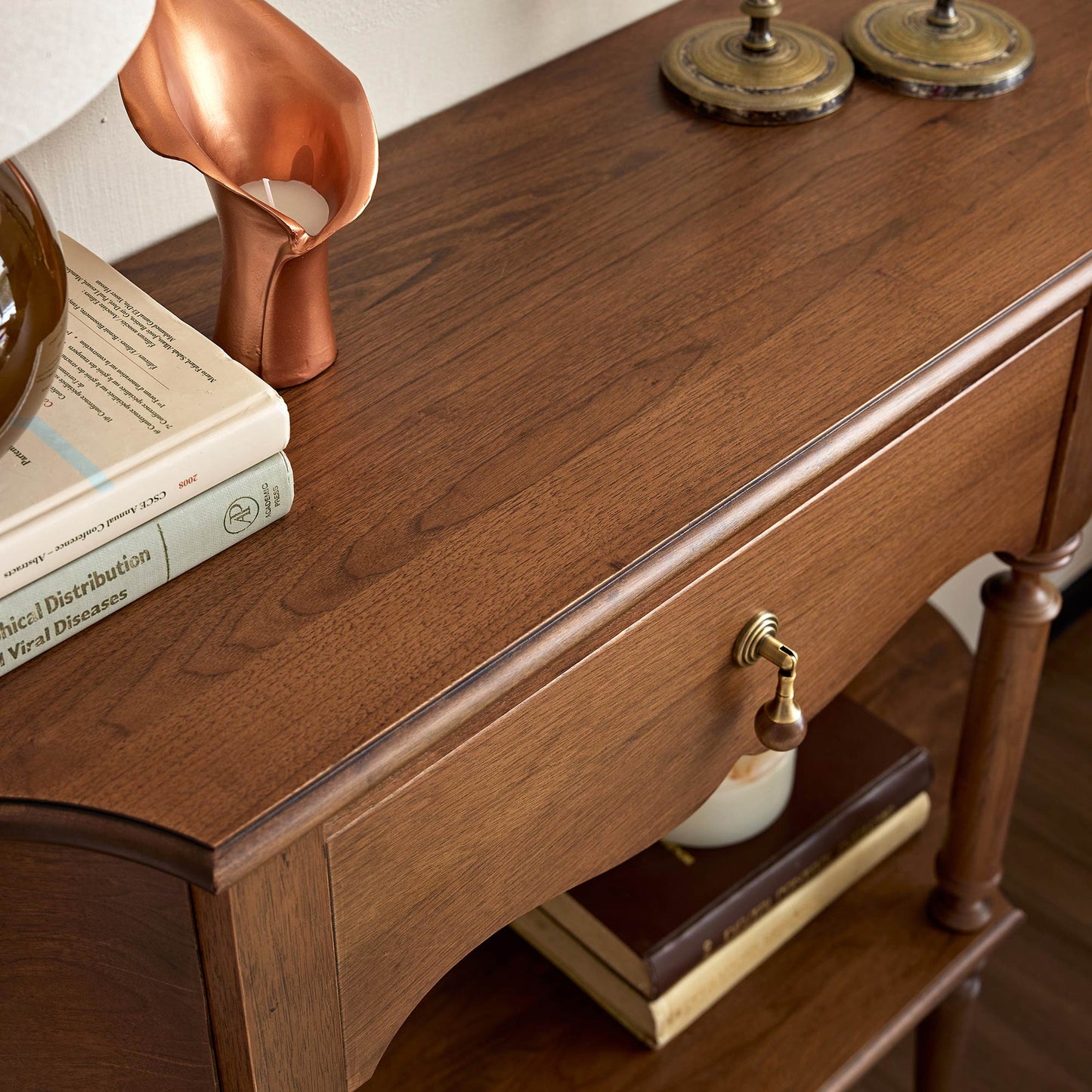 Gael Vintage Entryway Console Table with Drawer & Shelf, Black Mid-Century Hallway Table