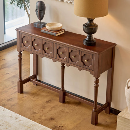 Aurelia Vintage Console Table with Drawers, French Mid-Century Entryway Table