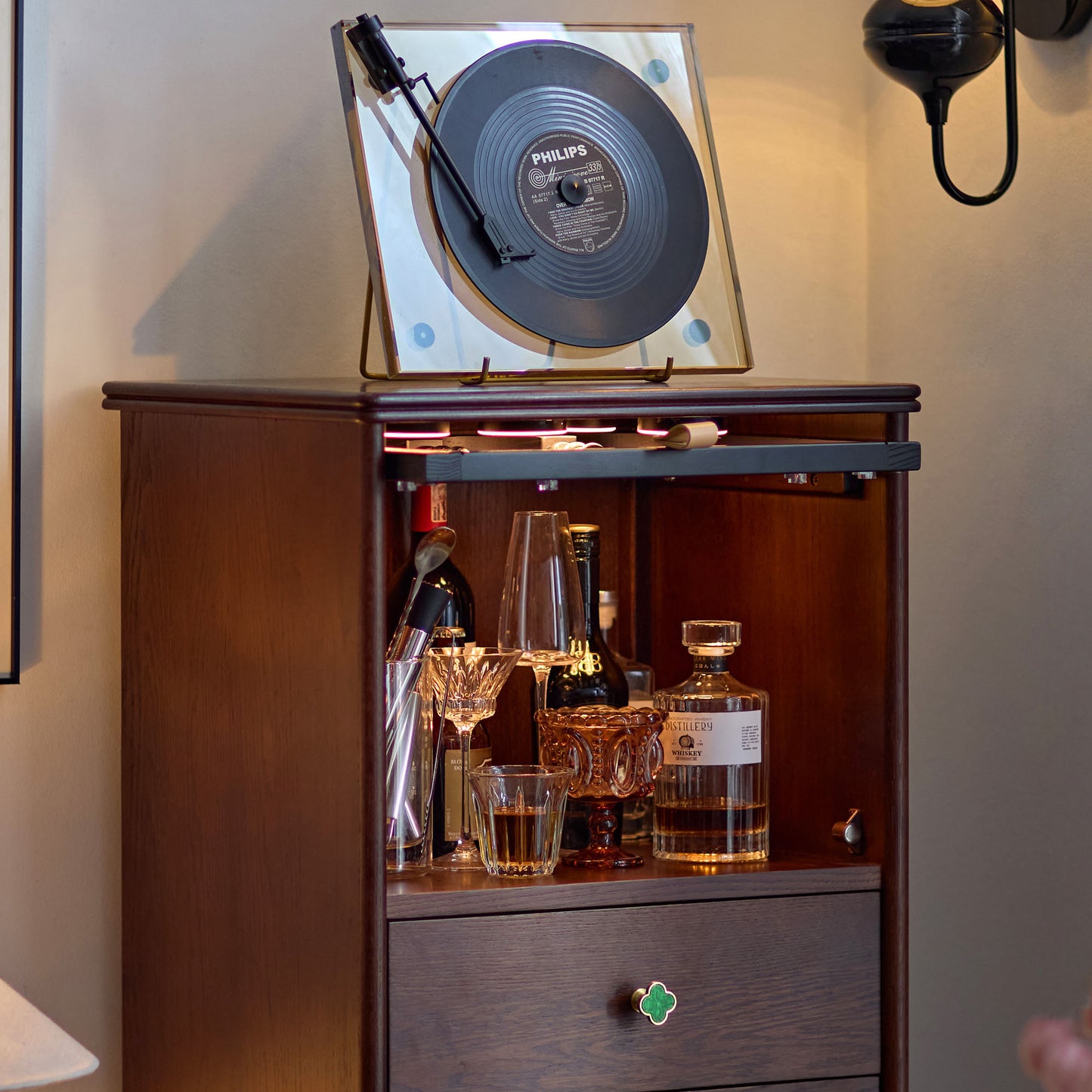 Gael Vintage Tall Storage Cabinet with Glass Display and Drawers