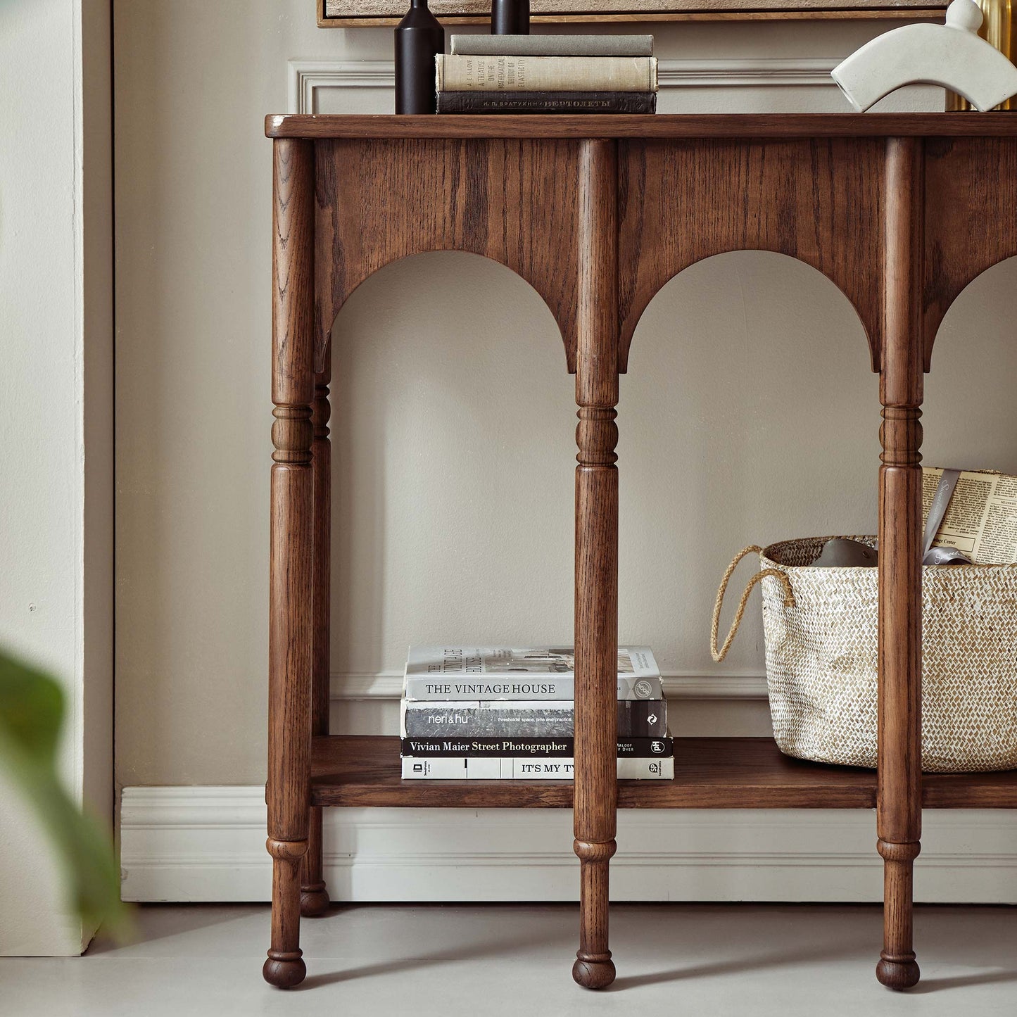 Semo Vintage Arch Console Table, Mid-Century Entryway Table with Shelf