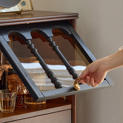Gael Vintage Tall Storage Cabinet with Glass Display and Drawers