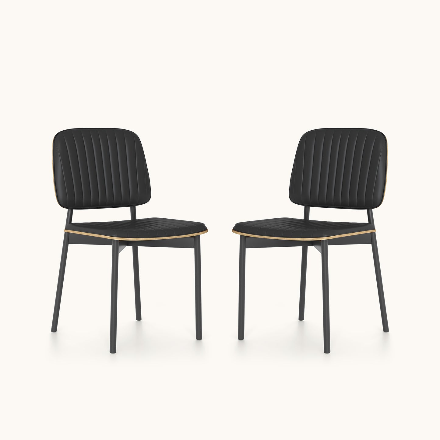 Modern Black PU Leather Dining Chairs Set of 2 with Metal Legs & Channel Tufting