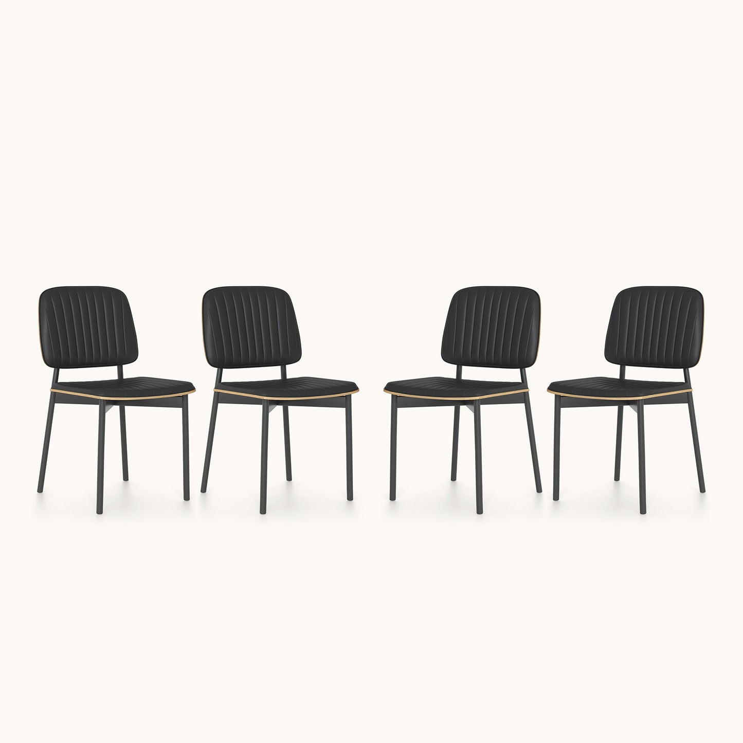 Modern Black PU Leather Dining Chairs Set of 2 with Metal Legs & Channel Tufting