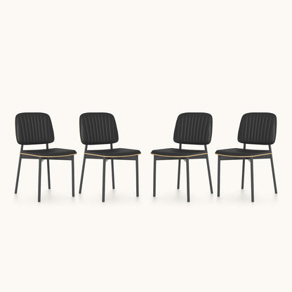 Modern Black PU Leather Dining Chairs Set of 2 with Metal Legs & Channel Tufting