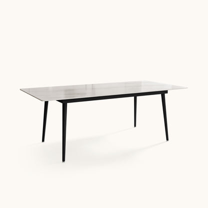 Scandinavian White Marble Table 70.8" Minimalist Metal Leg Design