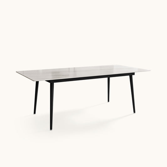 Scandinavian White Marble Table 70.8" Minimalist Metal Leg Design