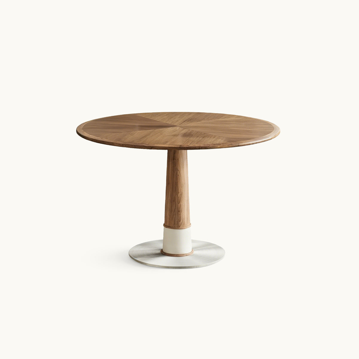 Modern Round Walnut Dining Table 47.2" with Metal Pedestal Base