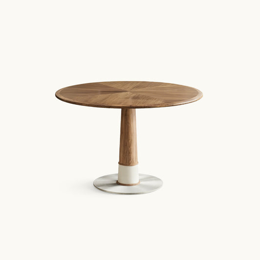 Modern Round Walnut Dining Table 47.2" with Metal Pedestal Base