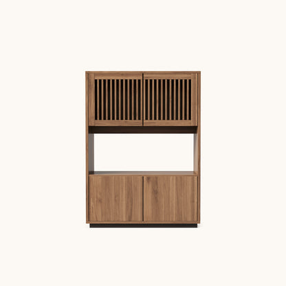 Mid-Century Modern Wooden Cabinet with Flexible Storage & 4-Door Design