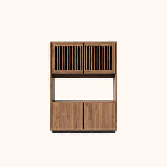 Mid-Century Modern Wooden Cabinet with Flexible Storage & 4-Door Design