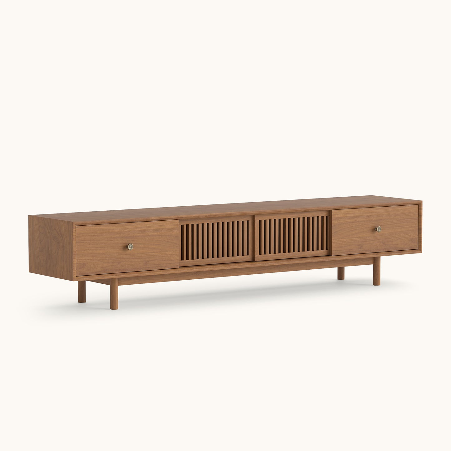 Mid-Century Modern Floating TV Stand 78.7" with Slatted Sliding Doors