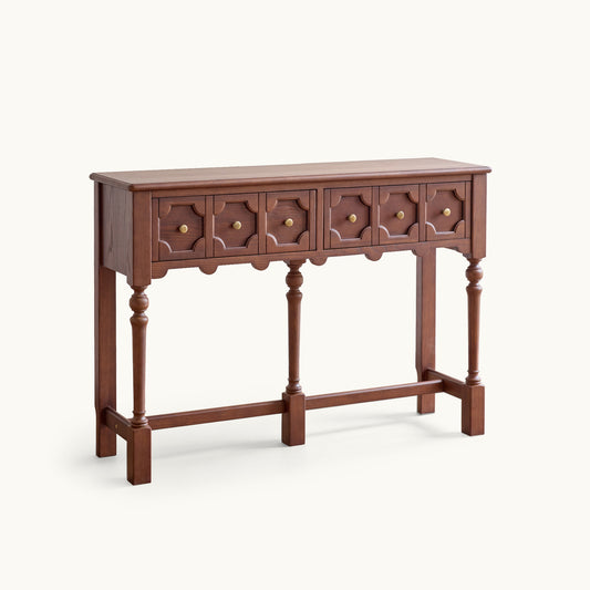Aurelia Vintage Console Table with Drawers, French Mid-Century Entryway Table