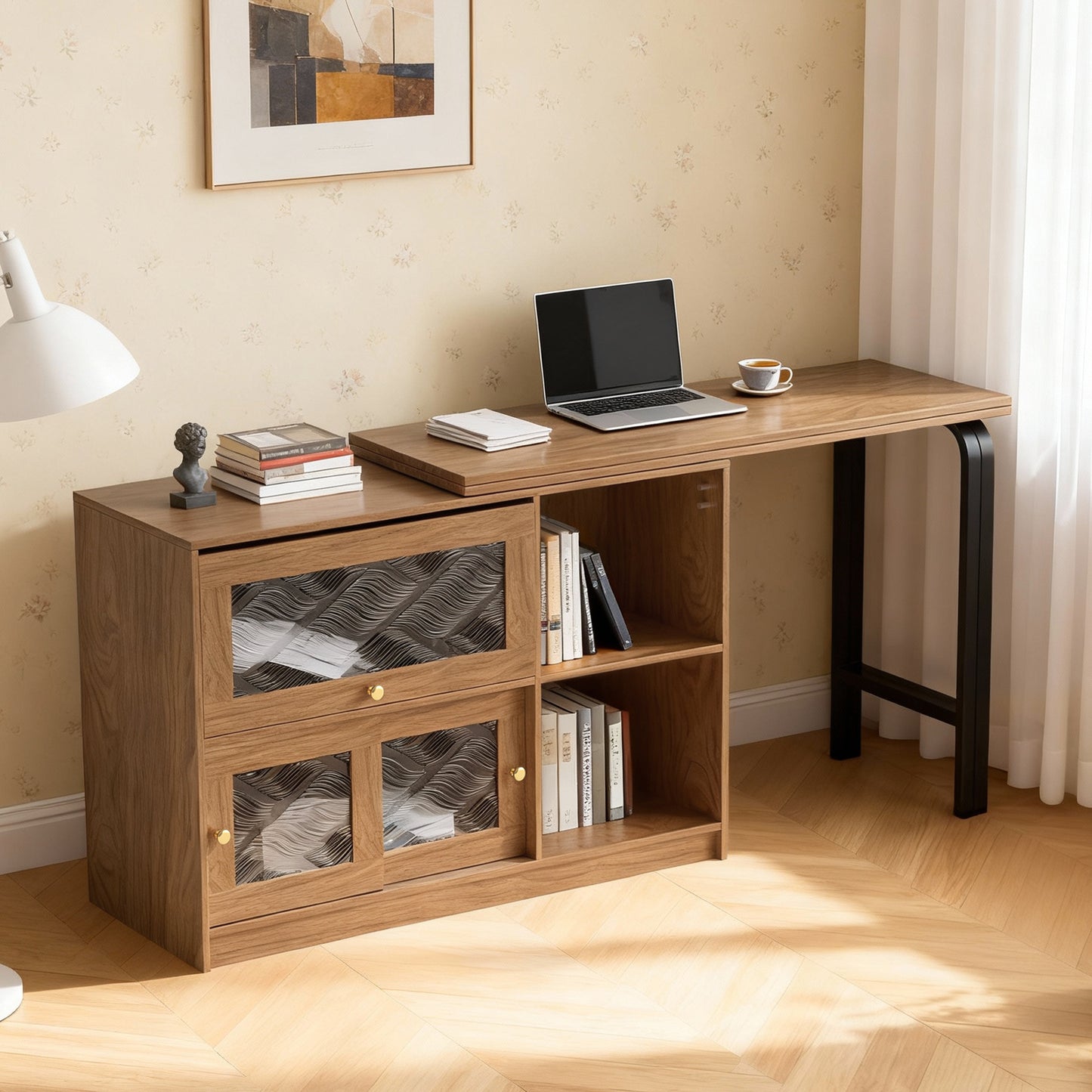 Versatile Desk with Rotatable Top, Foldable Design, and Ample Storage Space, Ideal for Home Office or Study Use