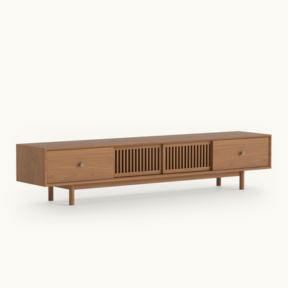 Mid-Century Modern Floating TV Stand 78.7" with Slatted Sliding Doors