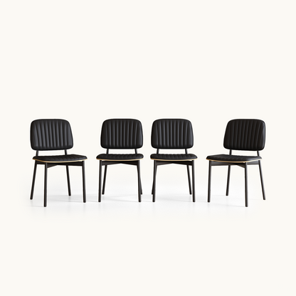 Modern Black PU Leather Dining Chairs Set of 2 with Metal Legs & Channel Tufting