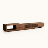 Mid-Century Modern Extendable TV Stand 78"-103" with Sliding Slatted Doors