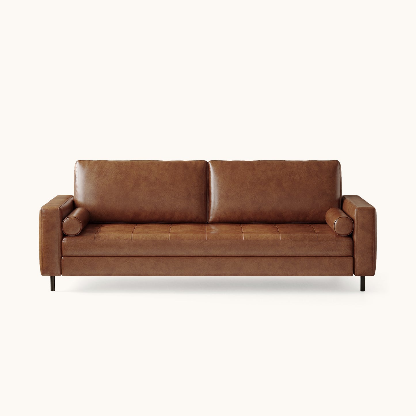Mid-Century Modern Faux Leather Sofa 80.31" with Solid Larch Wood Frame