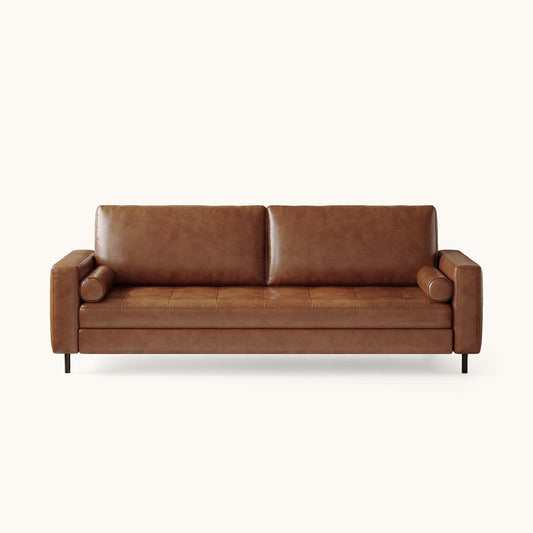 Mid-Century Modern Faux Leather Sofa 80.31" with Solid Larch Wood Frame