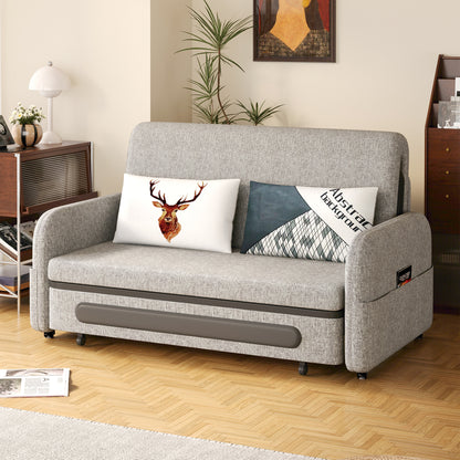 Pull-Out Sofa Bed - Versatile Futon Sleeper Couch for Living Room and Small Spaces(34.25"" D x 59.84"" W x 37.4"" H)- Gray/White RV Lounge