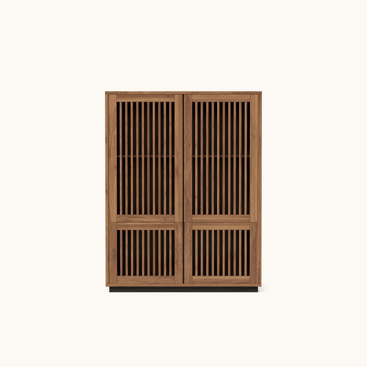 Mid-Century Modern Wooden Cabinet with Slatted Doors & Flexible 4-Door Storage