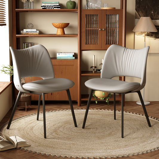 PlushComfort 2-Piece Accent Chair Set - Modern Faux Leather Patio & Dining Chairs with Black Metal Legs, 19.6"Wx31.8"H, Grey