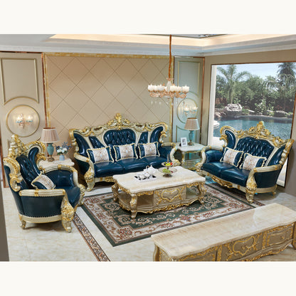 Imperial Sapphire Luxury Sofa Set – European Baroque Tufted Living Room Collection