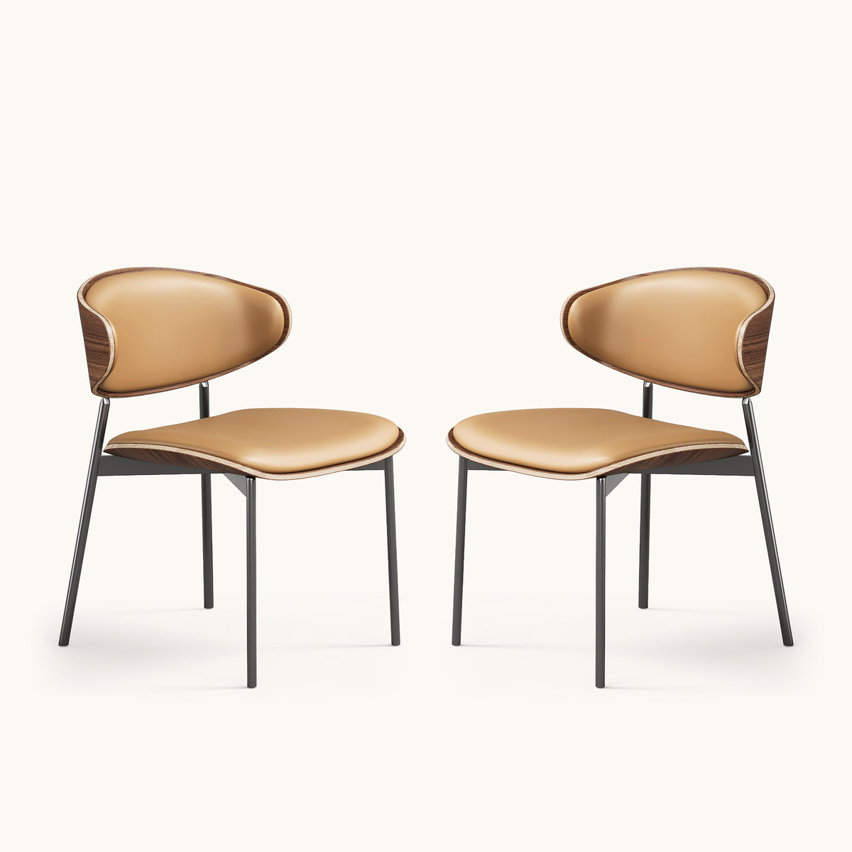 Mid-Century Modern Upholstered Dining Chair  (Set of 2) Walnut