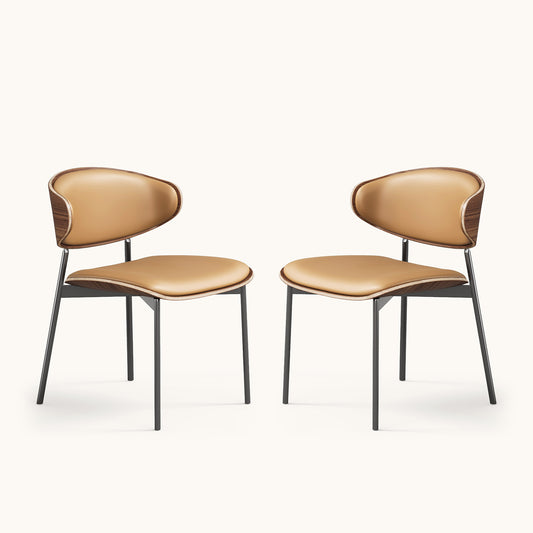 Mid-Century Modern Upholstered Dining Chair  (Set of 2) Walnut
