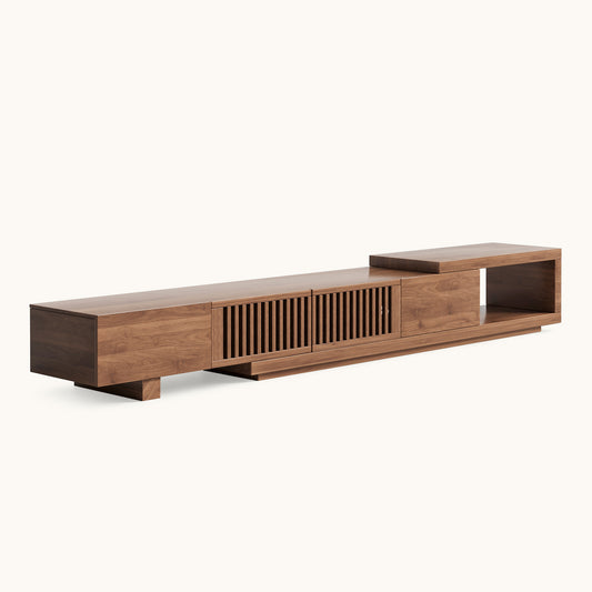 Mid-Century Modern Extendable TV Stand 78"-103" with Sliding Slatted Doors