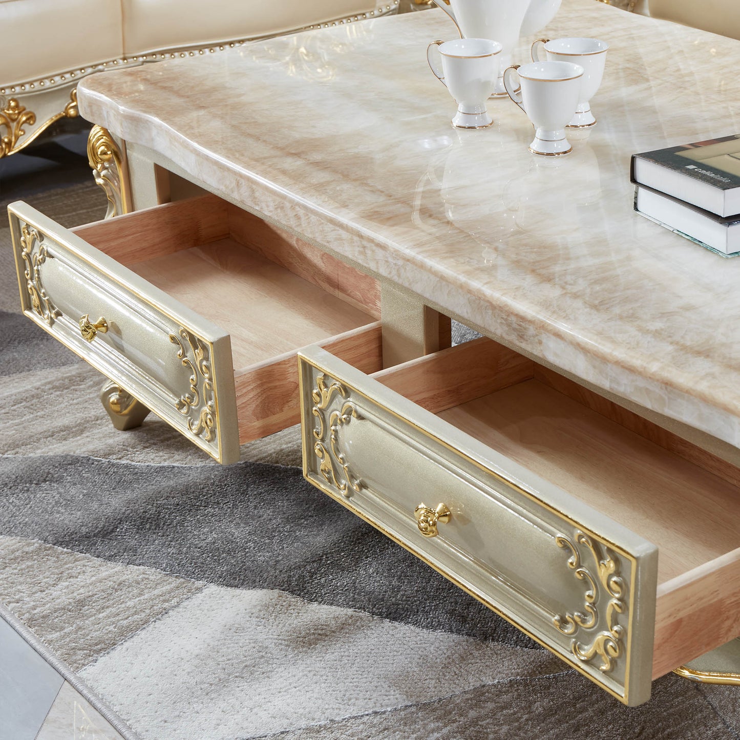 Versailles Royale Coffee Table – Luxury European Baroque Center Table with Storage