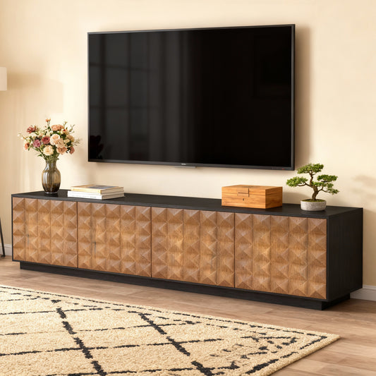 TV Stand YSTVG029 Mid-Century Modern Cable Management 4-Door 87.79"