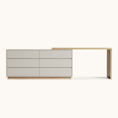 Modern Swivel Desk 98.5" with Extendable Tabletop & 6-Drawer Storage